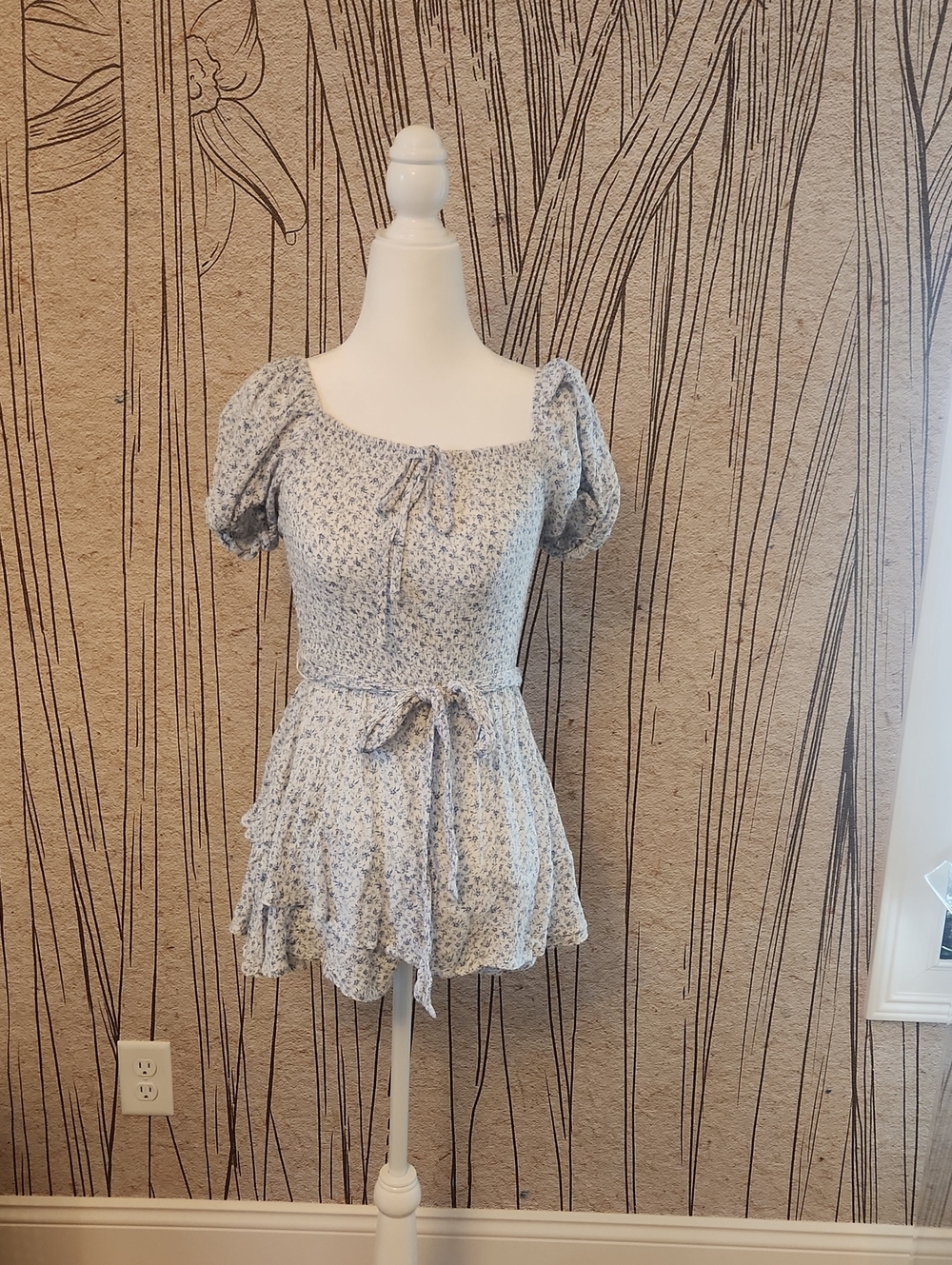 Altar'd State Smocked Puff-Sleeve Floral Peplum Romper